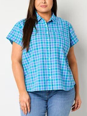 St. John's Bay Womens Short Sleeve Regular Fit Plus 3X Button-Down Shirt